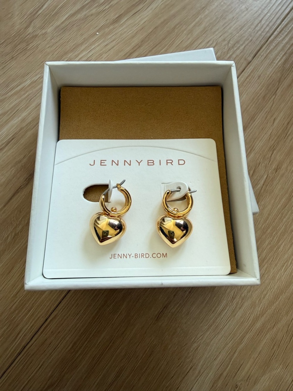 Jenny Bird Shiny Gold Heart Drop Hoop Earrings